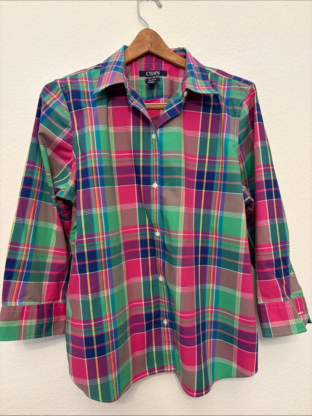Chaps Multicolor Plaid Button-Up Blouse